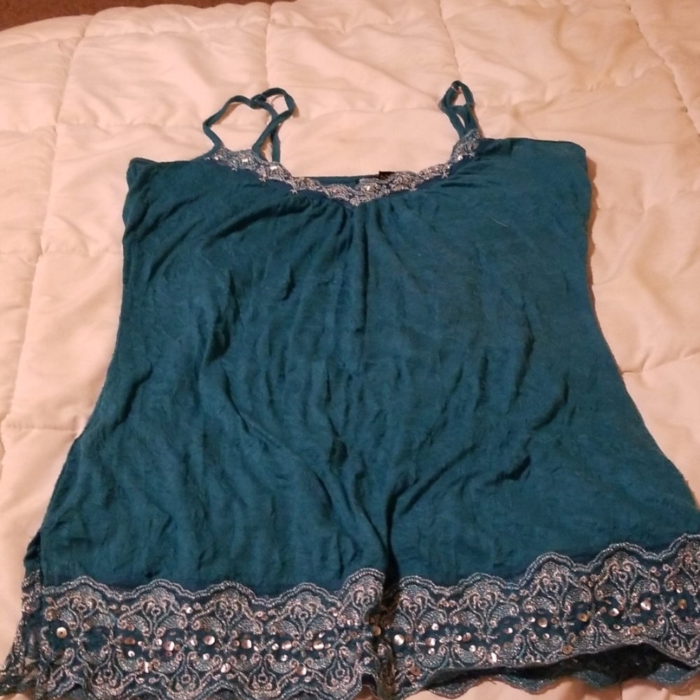 Embellished tank with lace top and bottom